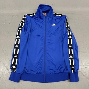 Kappa Track Jacket Mens Large Blue Full Zip Logo Tape Sleeves Athletic Top
